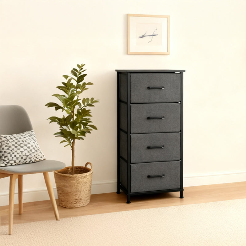 Comodă textilă 4 sertare, antracit/negru, 45×30×94 cm RPX-COM 46578R