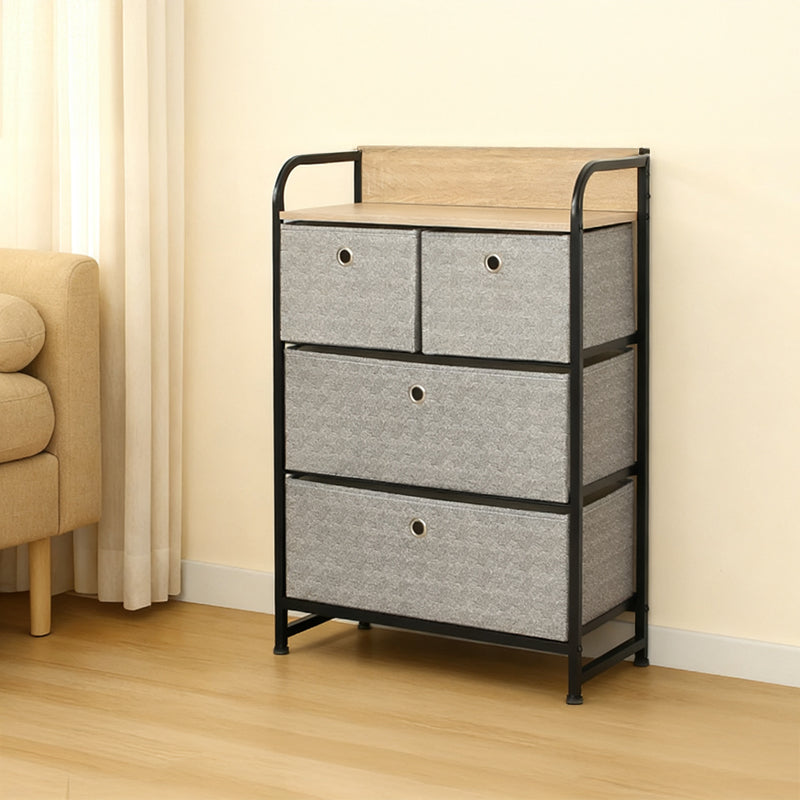 Comodă cu 4 sertare textile, 58×29×79 cm, gri/negru, uz casnic RPX-COM 46582R