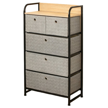 Comodă 5 sertare textile, 58×29×99 cm, gri/negru, uz casnic, RPX-COM 46583R
