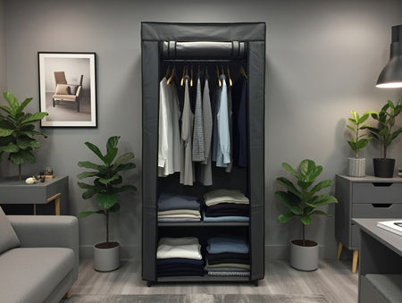 Dulap haine textil cu rulou, 70×45×160 cm, gri, organizare practică RPX-HAI 46672R