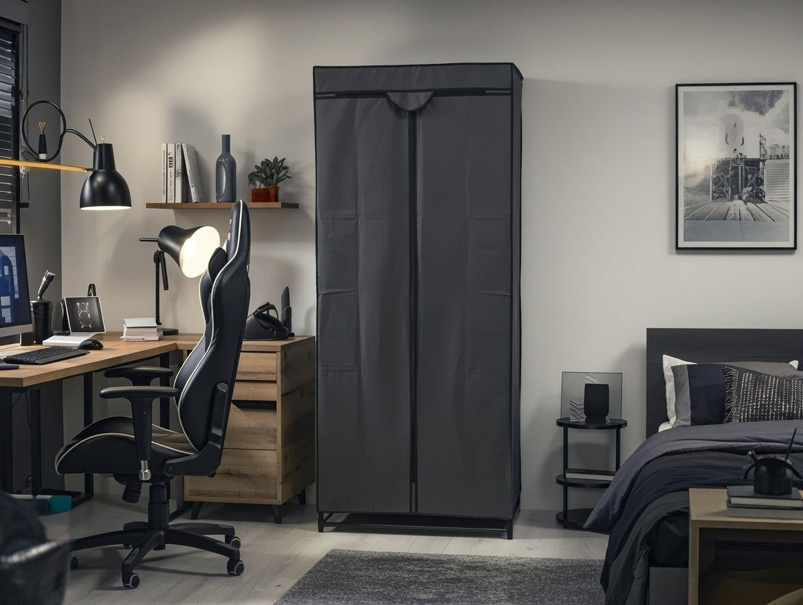 Dulap textil cu fermoar gri 70×45×160 cm, capacitate 10 kg, RPX-HAI 46673R