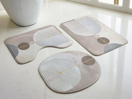Covorașe baie flanel, set 3 bucăți cu cercuri, 40×60/40×50/40×45 cm, RPX-COV 46742R