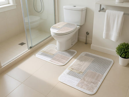 Covorașe baie flanel flanelă, carouri, set 3 piese, 40×60/40×50/40×45 cm RPX-COV 46743R