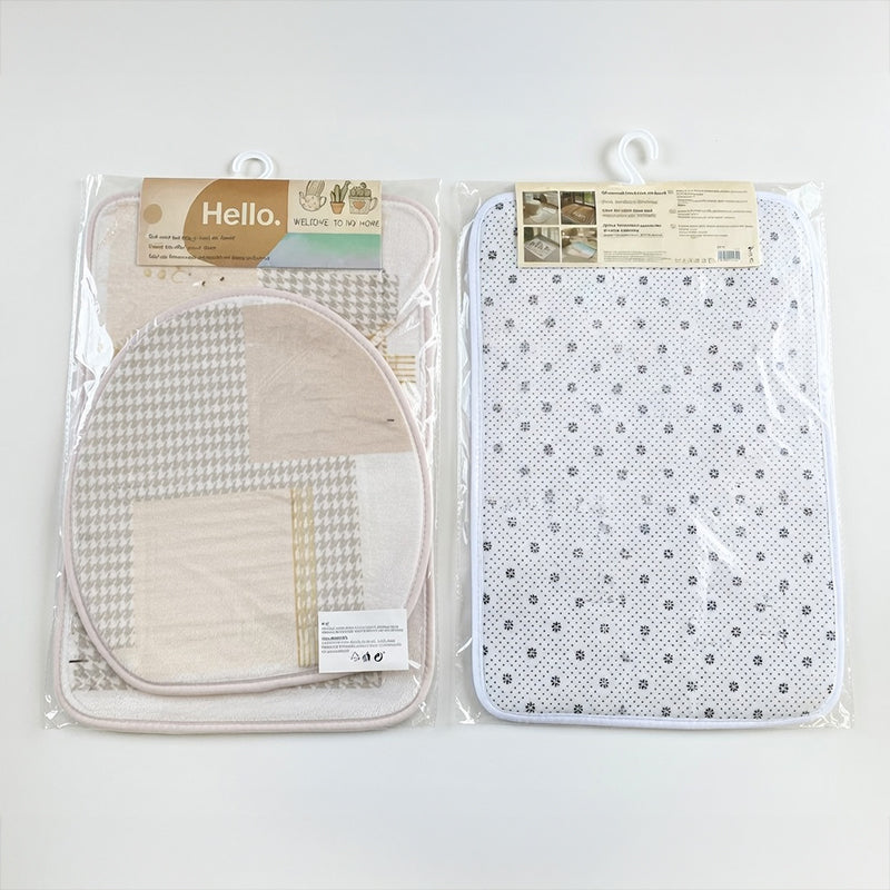 Covorașe baie flanel flanelă, carouri, set 3 piese, 40×60/40×50/40×45 cm RPX-COV 46743R