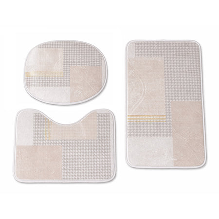 Covorașe baie flanel flanelă, carouri, set 3 piese, 40×60/40×50/40×45 cm RPX-COV 46743R