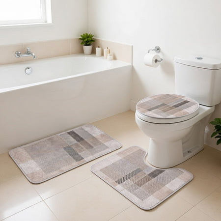 Set covorașe baie flanelă, 3 piese, dungi confortabile RPX-COV 46744R