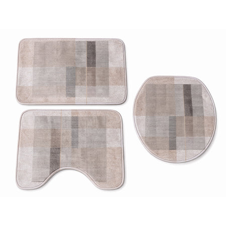 Set covorașe baie flanelă, 3 piese, dungi confortabile RPX-COV 46744R