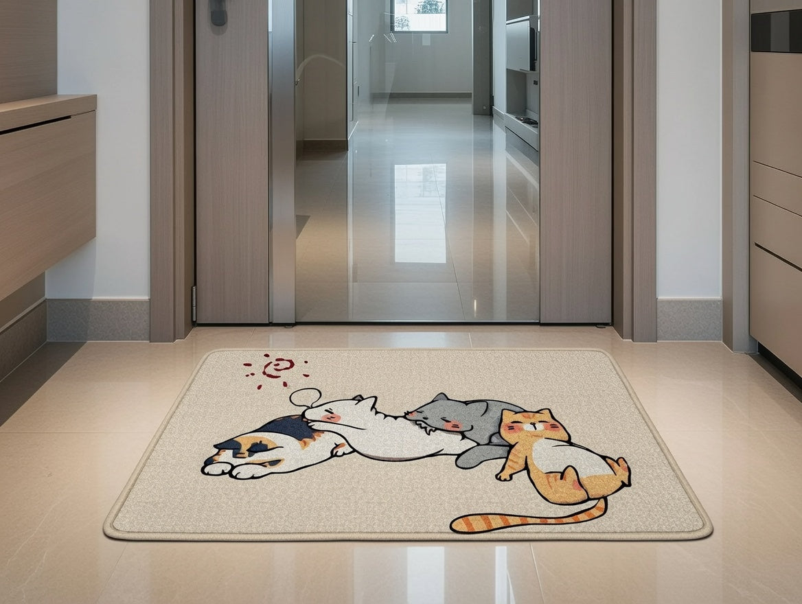Covoraș țesut 40×60 cm, model pisici, suprafață antiderapantă, absorbție ridicată, interior/exterior RPX-COV 46752R