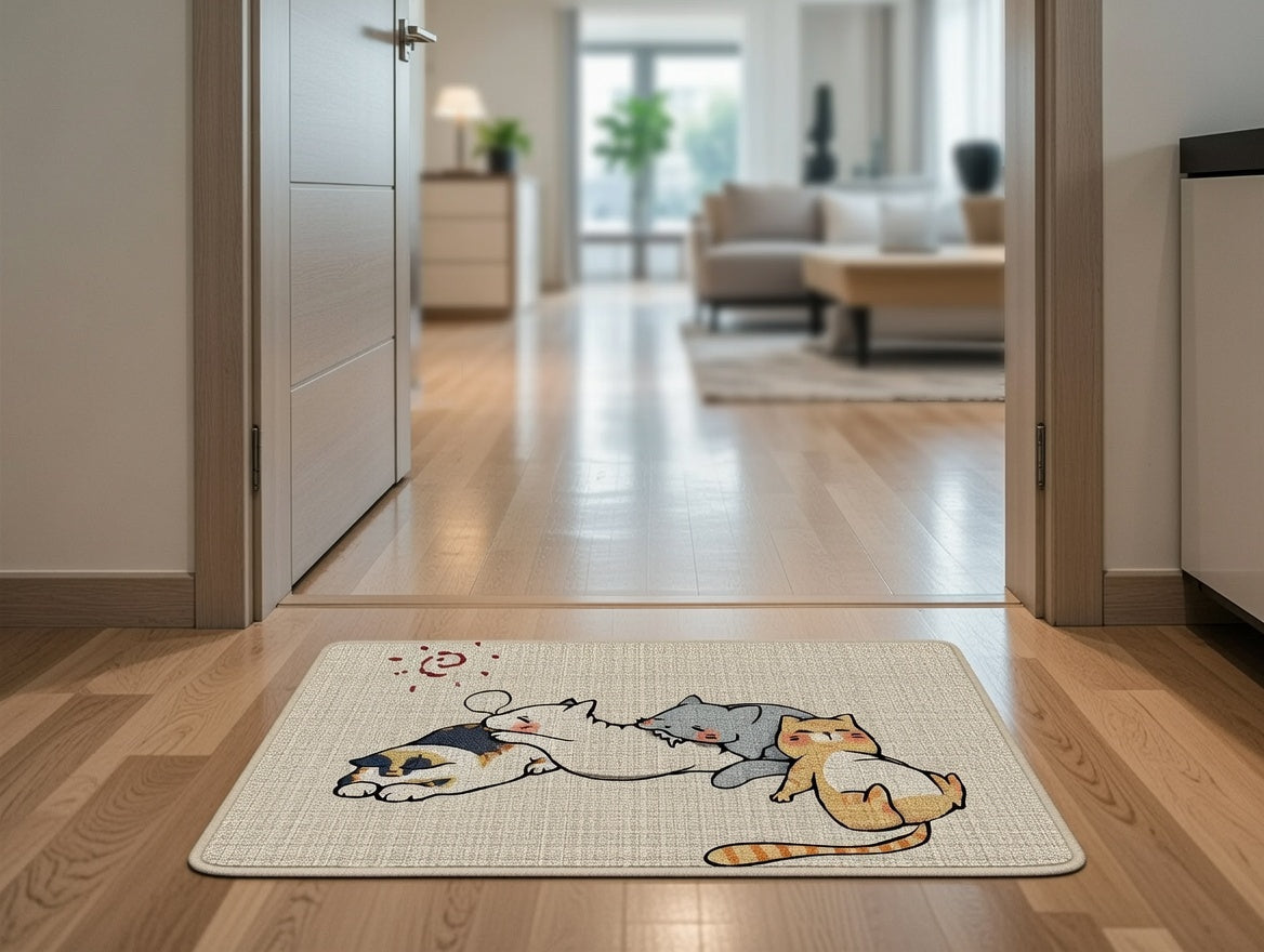 Covoraș țesut 40×60 cm, model pisici, suprafață antiderapantă, absorbție ridicată, interior/exterior RPX-COV 46752R