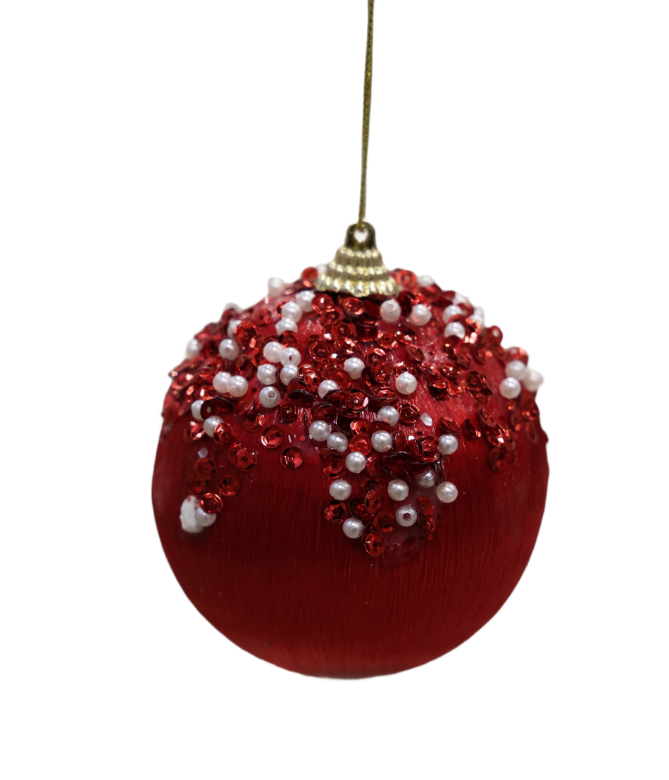 Glob Matase Rosu Cu Margele Albe 8 Cm Pl 52044bu8 Xmas