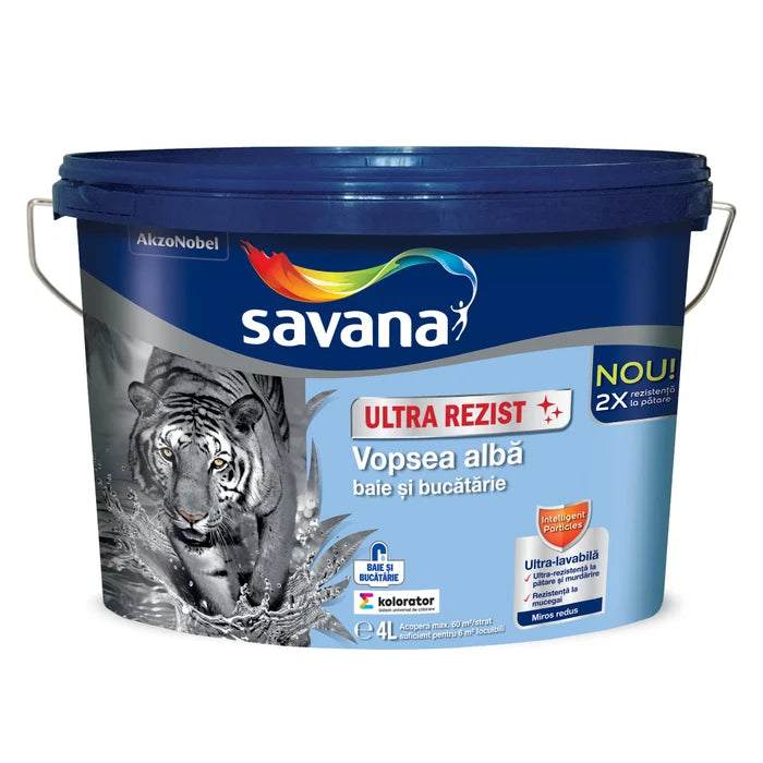 Vopsea Lavabila Savana Pt. Baie Si Buc Cu Teflon Alb 8.5l