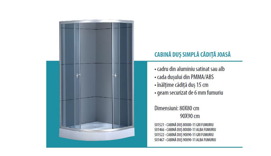 Cabina Dus 90x90-11 Alba Fumuriu