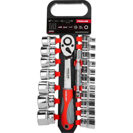 Set tubulare 1/2 inch 8-32 mm, 20 piese, Crom-Vanadiu PROLINE 58020