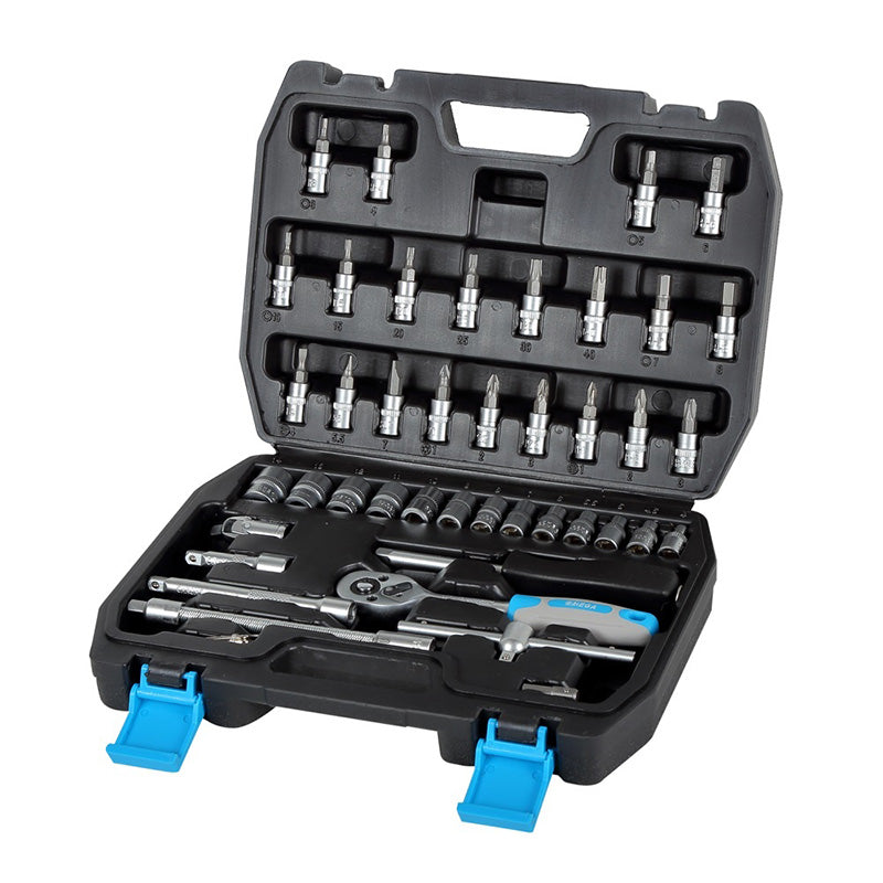 Trusă tubulare 1/4" 4-14 mm, 46 piese, oțel crom-vanadiu, carcasă plastic MEGA 58046