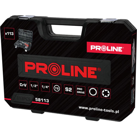 Trusă tubulare 1/2", 1/4", 4-32 mm, 113 piese, cutie plastic, pentru atelier PROLINE 58113