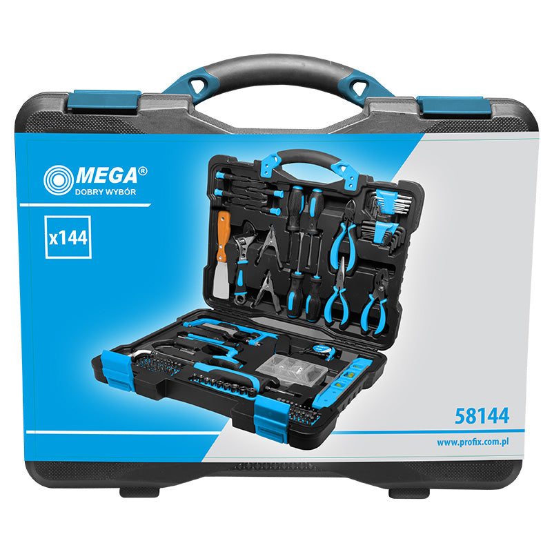 Trusă combinată de scule cu 144 piese, set complet profesional, chei și accesorii MEGA 58144