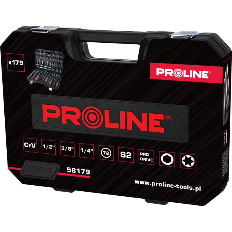 Trusă tubulare 1/2", 3/8", 1/4", 4-32 mm, 179 piese, atelier PROLINE 58179