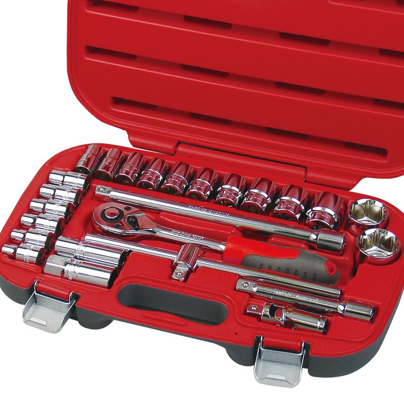 Trusă tubulare 1/2" 8-32 mm, 25 piese cu clichet, prelungitor, cardan și mânere PROLINE 58725