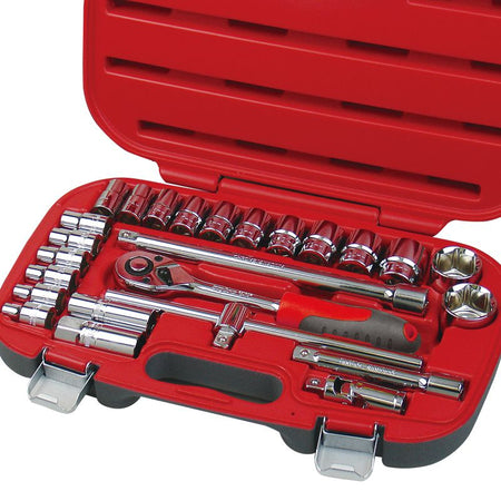 Trusă tubulare 1/2" 8-32 mm, 25 piese cu clichet, prelungitor, cardan și mânere PROLINE 58725
