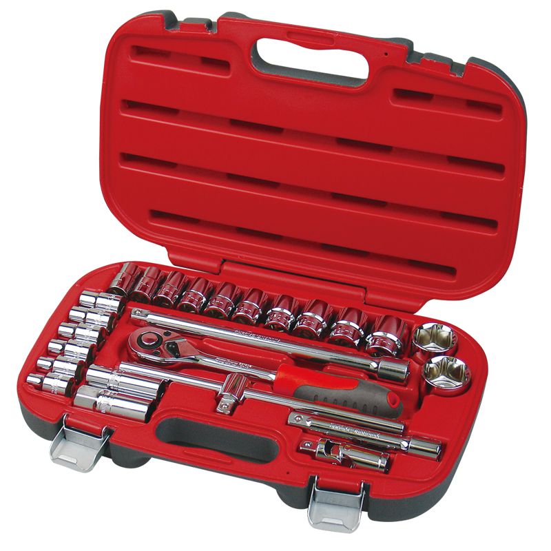 Trusă tubulare 1/2" 8-32 mm, 25 piese cu clichet, prelungitor, cardan și mânere PROLINE 58725