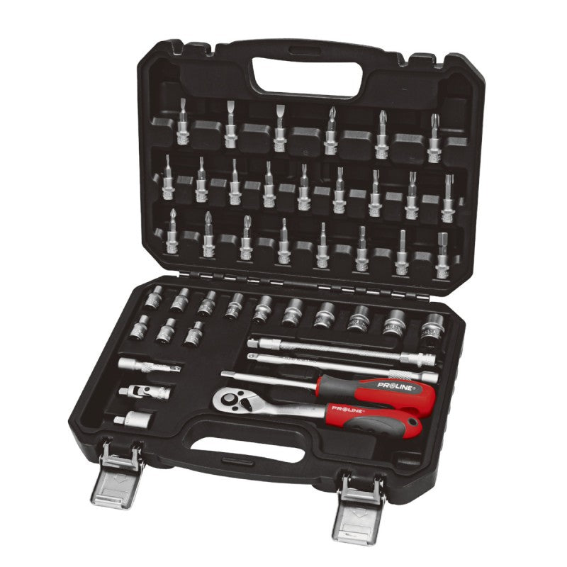 Trusă tubulare 1/4", 4-14 mm, 43 piese, oțel crom-vanadiu, clichet 72 zimți, PROLINE 58843