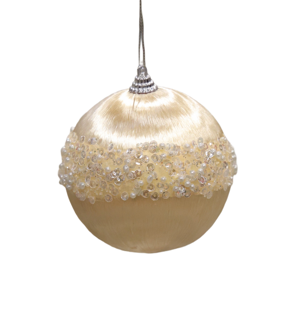 Glob Matase Ivoire Cu Bordura Din Margele 10 Cm Pl 52045xmas