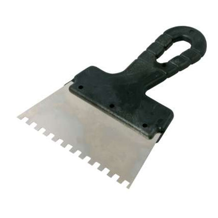 Spatulă inox dințată cu mâner plastic pentru zidărie și finisaje