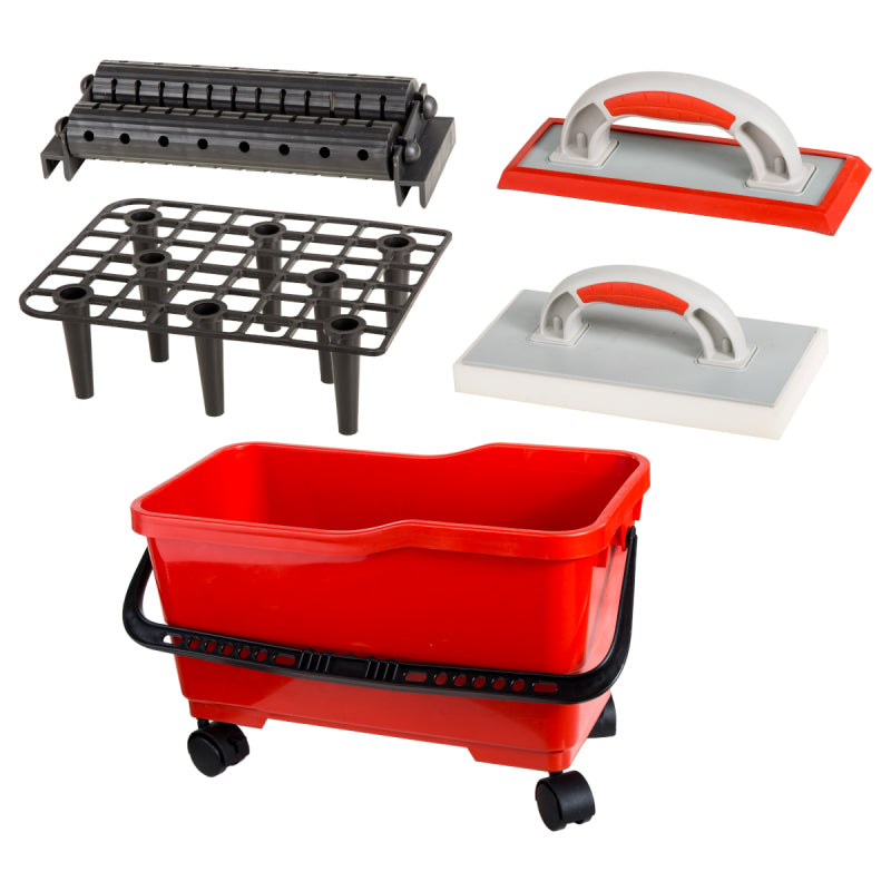 Set placare cu găleată, rola, grătar, cauciuc, burete și roți Proline 61631