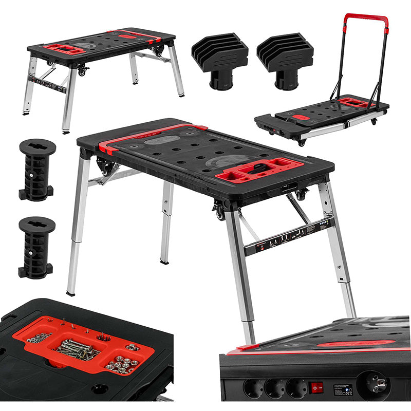 Banc lucru multifuncțional 1390×590×780 mm cu blat ABS și roți PROLINE 62001