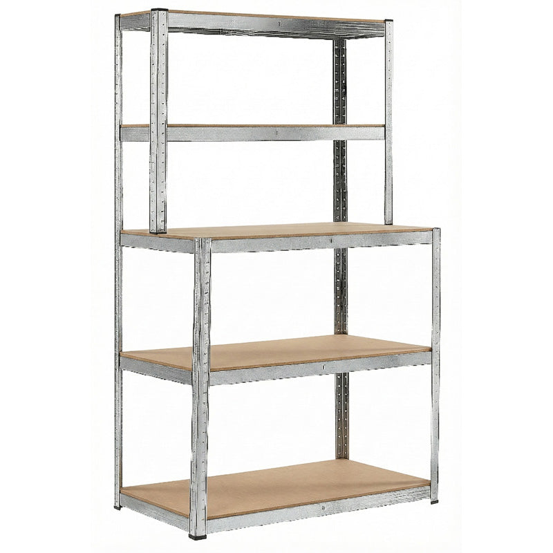 Raft metalic cu blat de lucru, 5 polițe, 180×100×60×30 cm, 175 kg RPX-RAF 62041