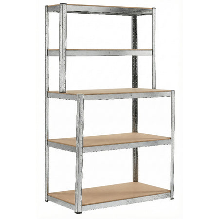 Raft metalic cu blat de lucru, 5 polițe, 180×100×60×30 cm, 175 kg RPX-RAF 62041
