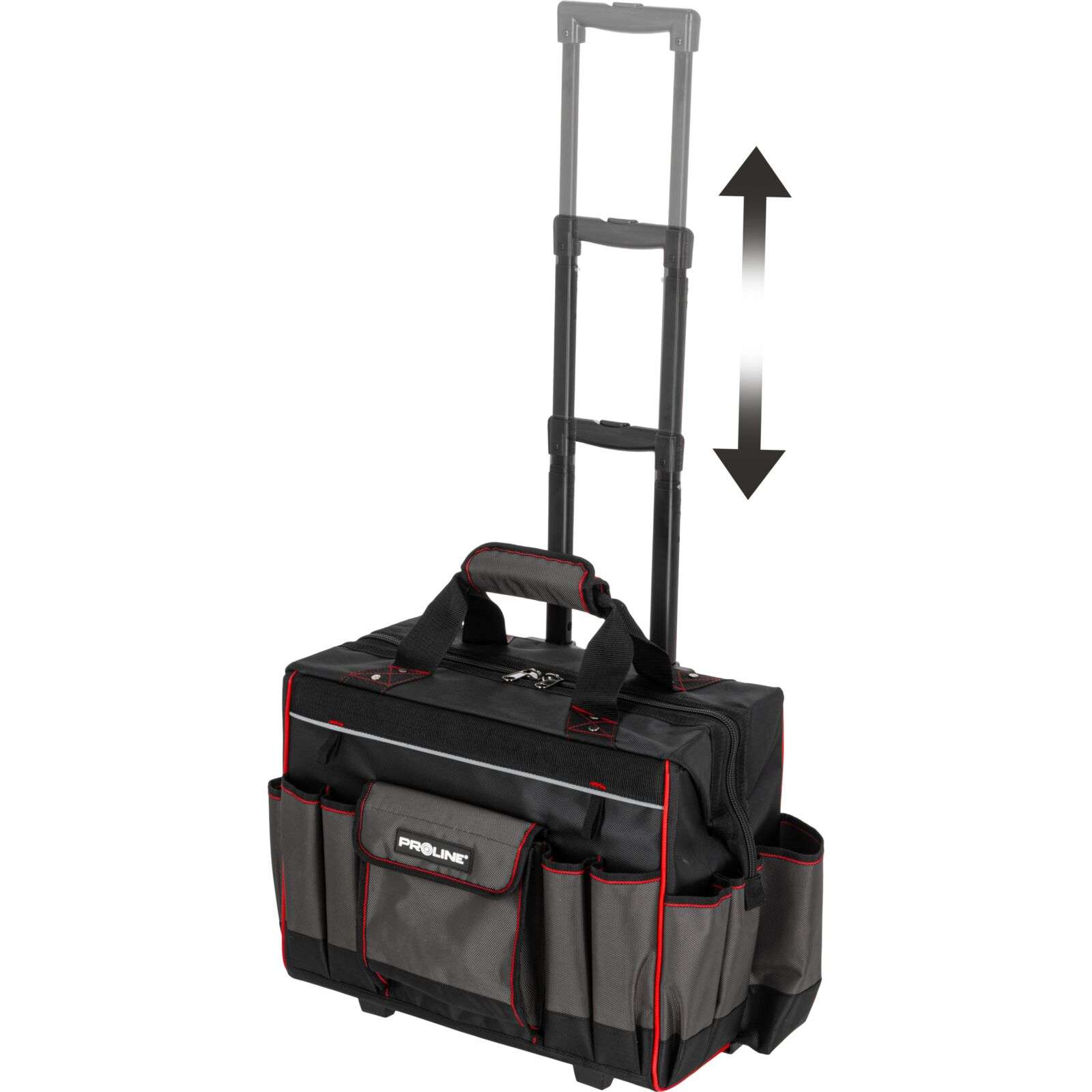 Geantă de scule pe roți impermeabilă cu 18 buzunare, 440 × 240 × 420 mm, poliester Oxford, PROLINE 62152