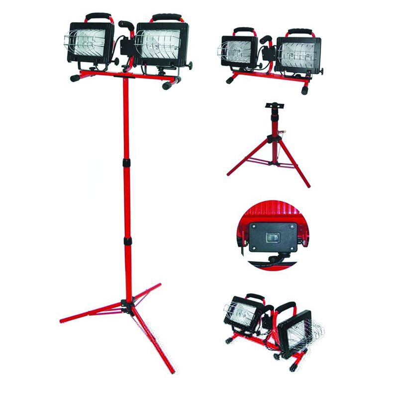Lampă halogen portabilă cu stativ, 2 × 500 W, aluminiu, Proline 66158