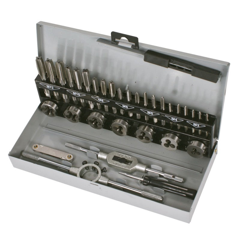 Trusă tarozi și filiere HSS cu accesorii M3-M12, 32 piese PROLINE 67232