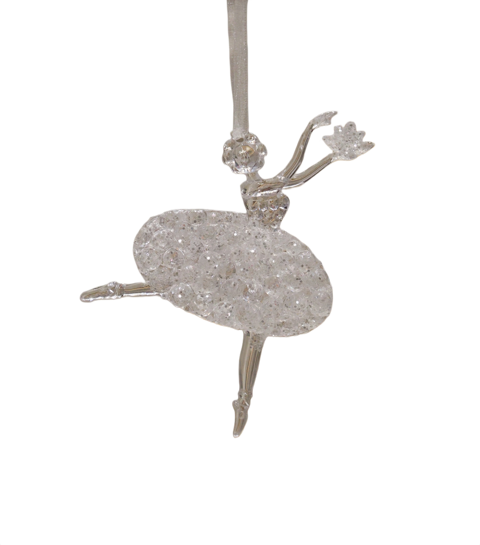 ORNAMENT BRAD BALERINA ALB TRANSPARENT 10X14CM XMAS