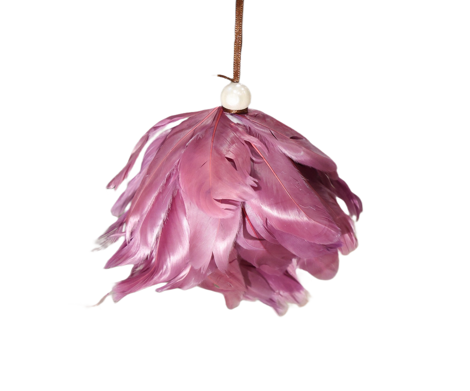 Glob De Agatat Din Pene Crem/grena 10 Cm Xmas
