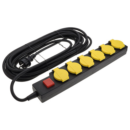 Prelungitor 6 prize, 10 m, IP44, 16A, 3500 W, negru/galben V-Tac 7614