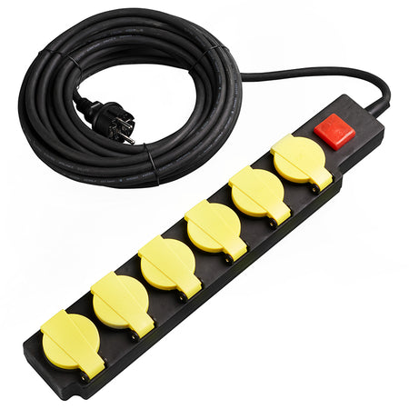 Prelungitor 6 prize, 10 m, IP44, 16A, 3500 W, negru/galben V-Tac 7614