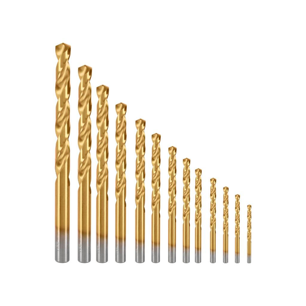 Set burghie metal PROLINE HSS-TiN 135° acoperite titan în casetă 13 piese