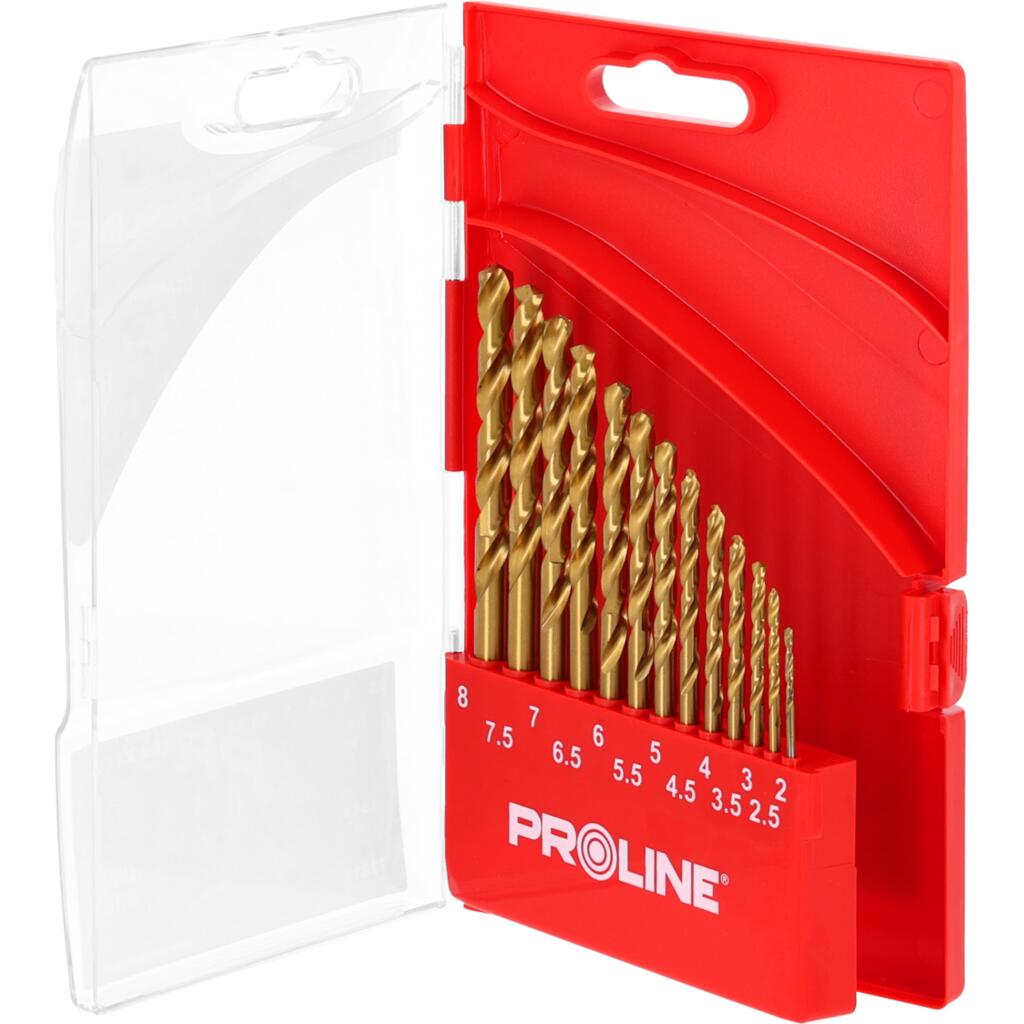 Set burghie metal PROLINE HSS-TiN 135° acoperite titan în casetă 13 piese