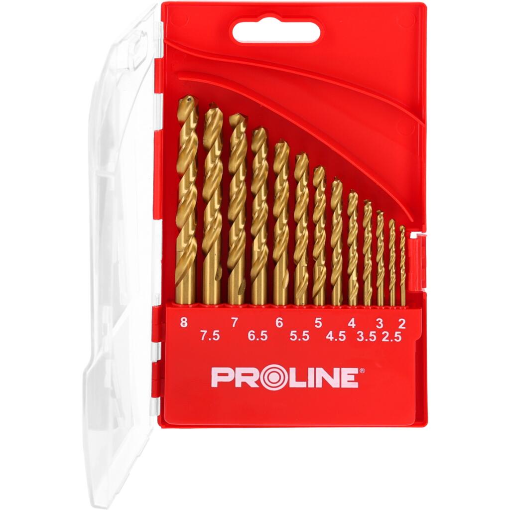 Set burghie metal PROLINE HSS-TiN 135° acoperite titan în casetă 13 piese
