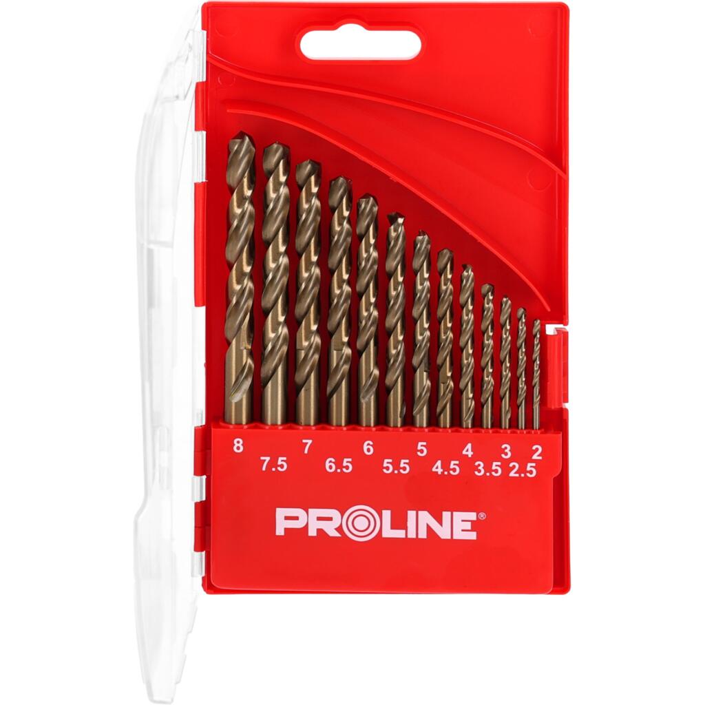 Set burghie metal HSS-Co 5% cobalt PROLINE vârf 135° în casetă 13 piese