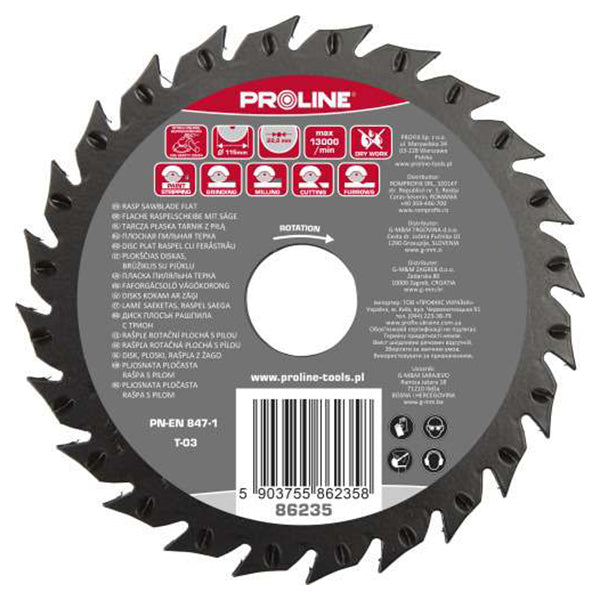 Disc rașpel circular plat/frontal-lateral PROLINE pentru lemn, plastic și cauciuc, tăiere uscată