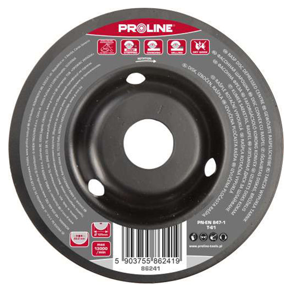 Disc rașpel deprimat aspru pentru lemn, cauciuc, plastic 125 mm PROLINE 86241