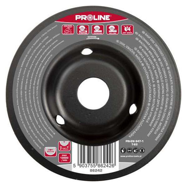 Disc rașpel convex cu granulație medie 125 mm pentru lemn, plastic și cauciuc PROLINE 86242