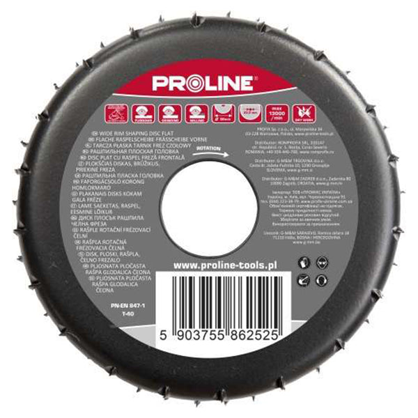 Disc rașpel cu freză frontală PROLINE, plat, pentru lemn, cauciuc și plastic, utilizare uscată, diametru la alegere