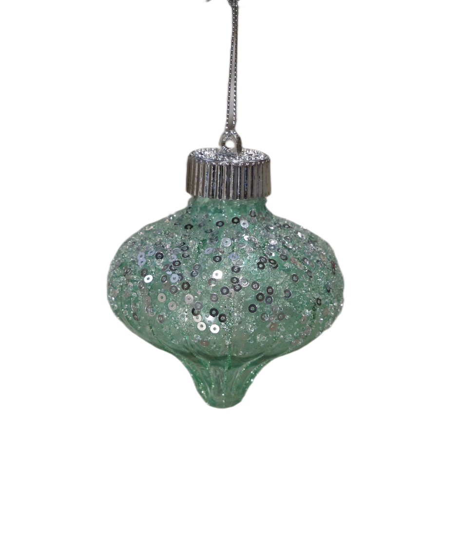 XMAS ORNAMENT GLOB VERDE LACRIMA CU PAIETE, PLASTIC