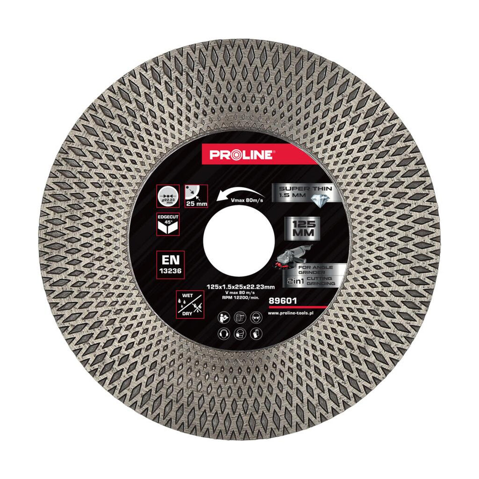 Disc diamantat subțire debitare-șlefuire 125 mm pentru faianță și piatră PROLINE 89601