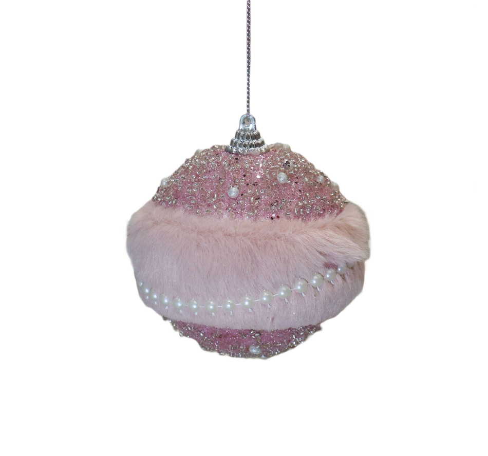 Glob Roz Cu Bordura Din Blanita Si Perle Albe 8 Cm 51646pk8