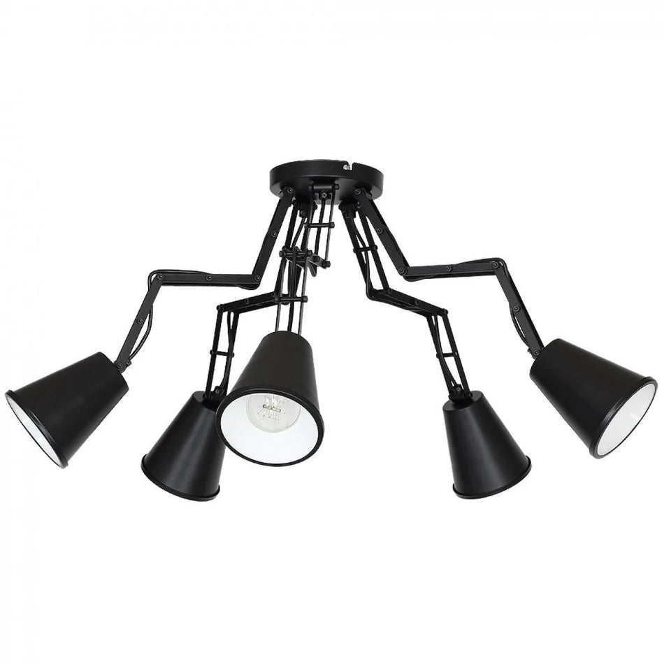 Plafoniera Robot, Metal Negru+ Abajur Metal Negru,dispersor Alb 5x E27